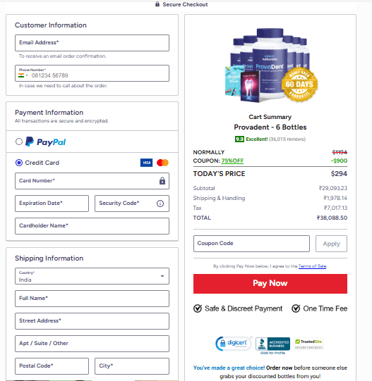 Provadent-checkout-page